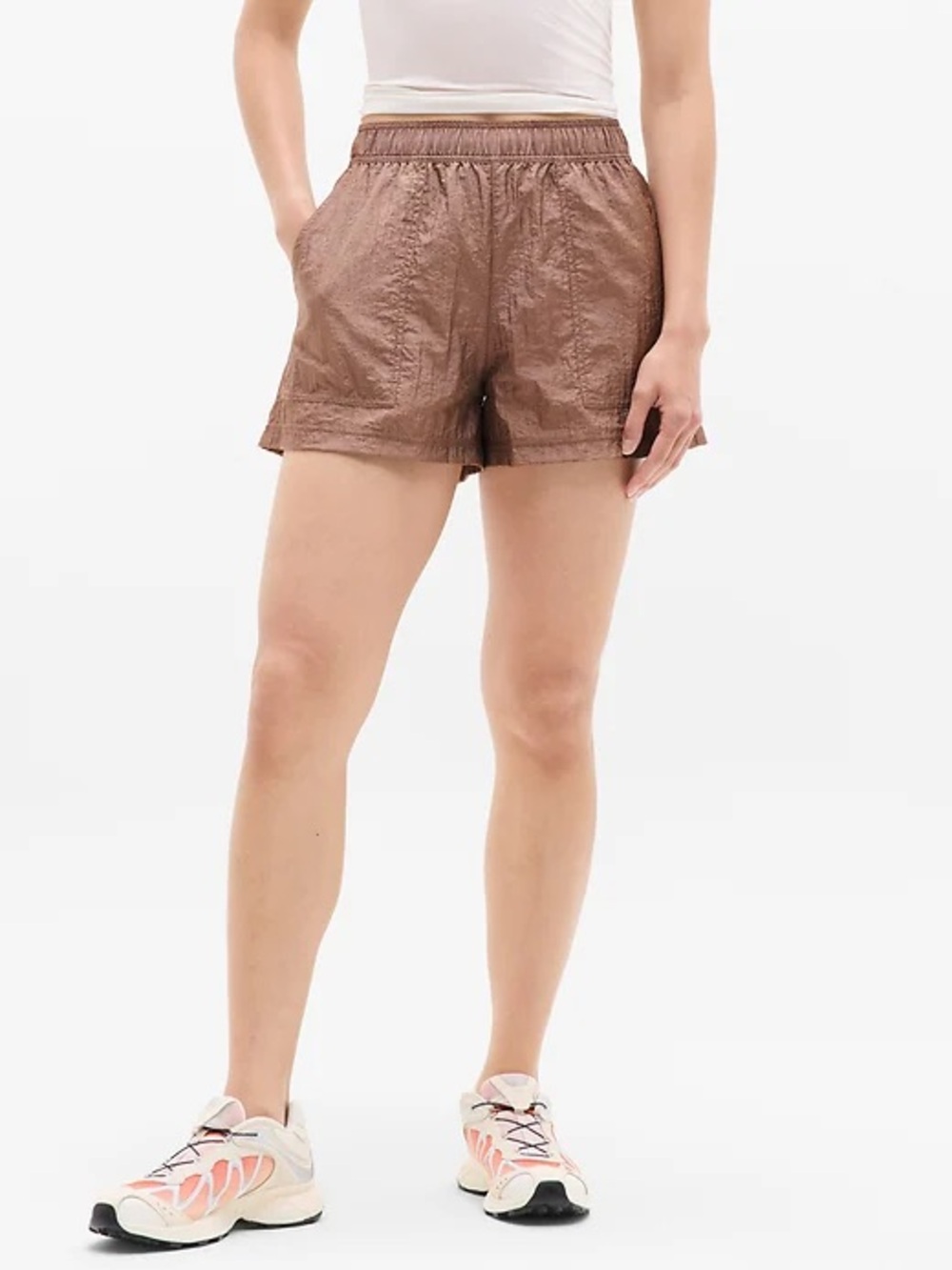 Athleta Lunar Sheen High Rise Utility Short Auburn Mauve XL